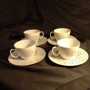 RAYMOND LOEWY'S ROSENTHAL 4 cups and saucers in Script Pattern